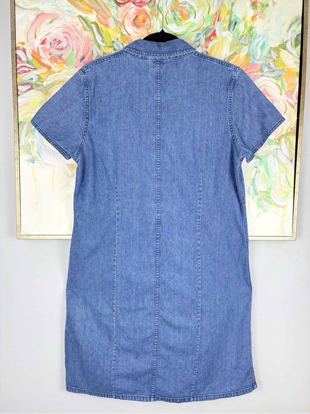 L.L. Bean Denim Shirt Dress Button Front Blue Short Sleeve Size 14 - Picture 6 of 9